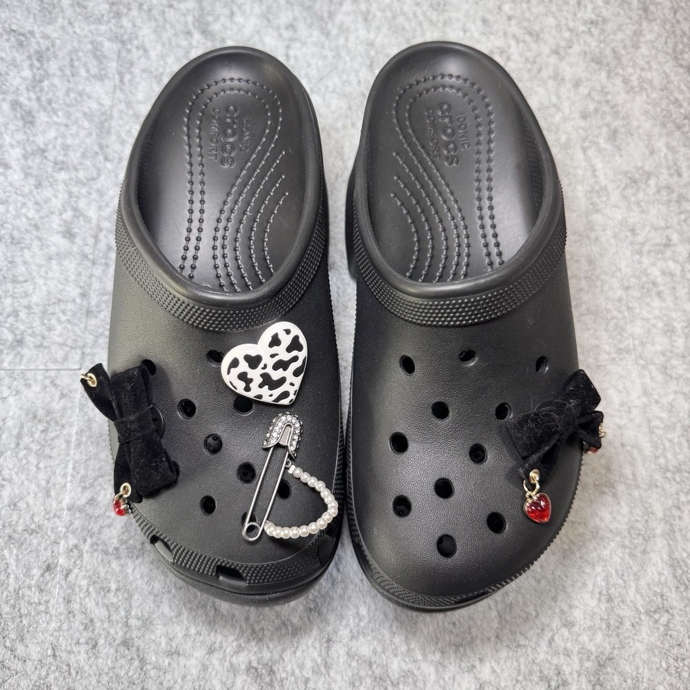 Crocs Siren Clog Black Chunky High Heel Platform Custom Glam Styled  Sz W7 NWOT